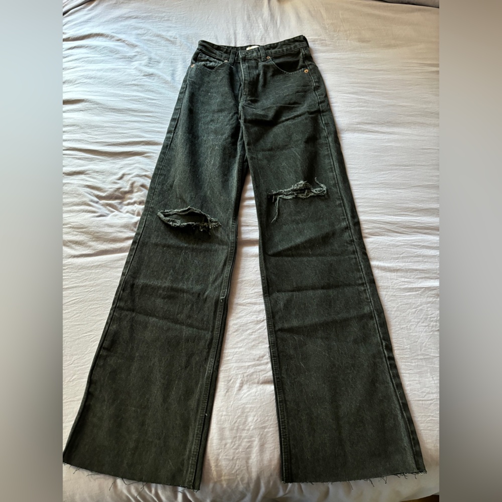 Never Worn Zara High Rise Wide Leg Ripped Black Jeans